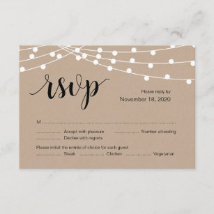 String Lights, Black font Color, Wedding RSVP card