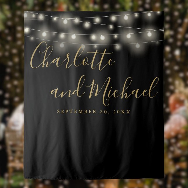 String Lights Black Gold Wedding Photo Backdrop (String Lights Black Gold Wedding Photo Backdrop
)