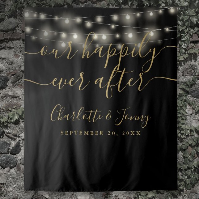 String Lights Black Gold Wedding Photo Backdrop (String Lights Black Gold Wedding Photo Backdrop)