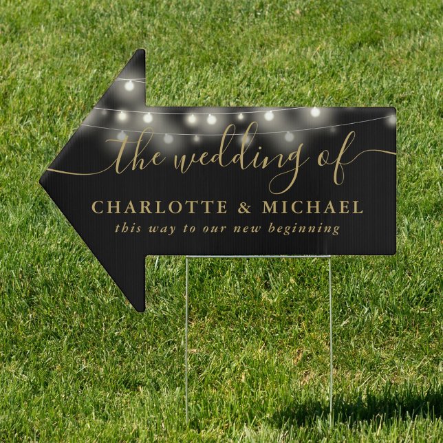 String Lights Black Gold Wedding This Way Arrow Sign (String Lights Black Gold Wedding This Way Arrow Sign)