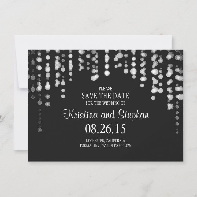 string lights black SAVE THE DATE cards (Front)