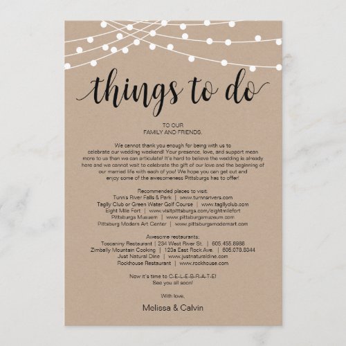 String Lights Black Things to do Itinerary Card
