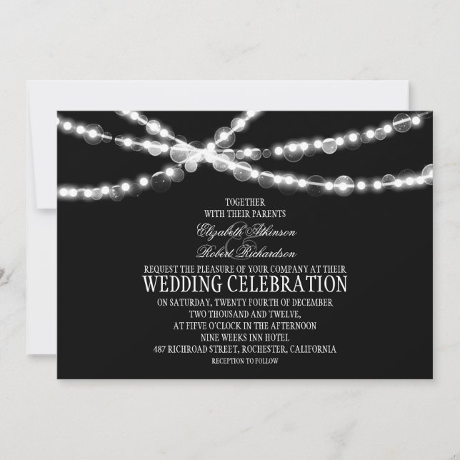 string lights black wedding invitation (Front)