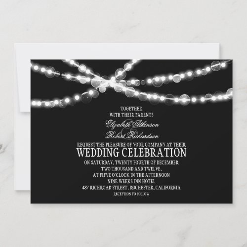 string lights black wedding invitation