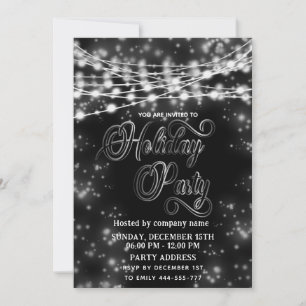String lights black white corporate Holiday party Invitation