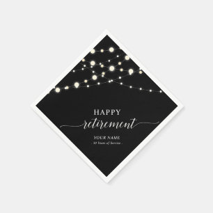 String Lights   Black & White Retirement Party Napkins