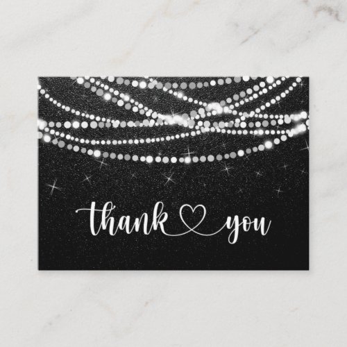String Lights Black White Thank You Business Card