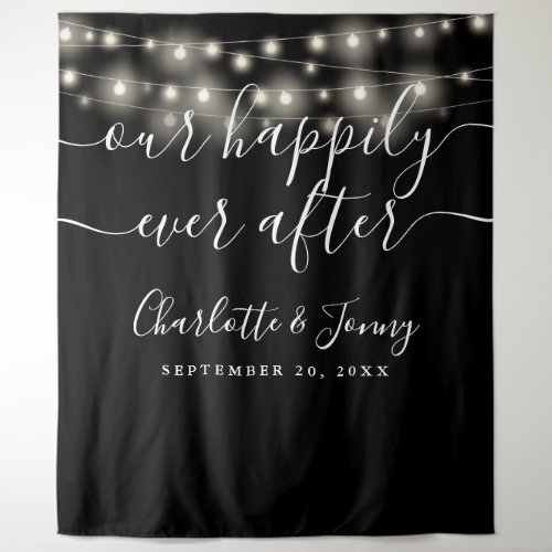 String Lights Black White Wedding Photo Backdrop