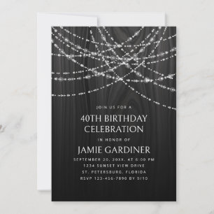 String Lights Black Wood Rustic Birthday Invitation