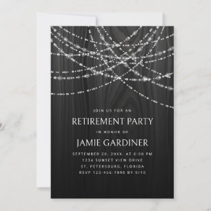 String Lights Black Wood Rustic Retirement Party Invitation