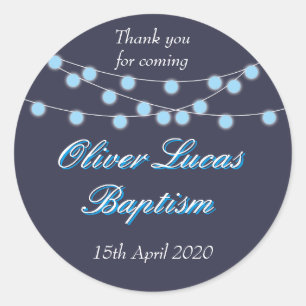 String Lights Blue Baptism Christening Favor Classic Round Sticker