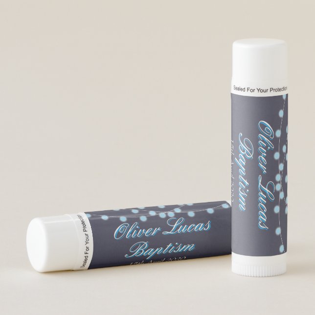 String Lights Blue Baptism Christening Favor Lip Balm (Front)
