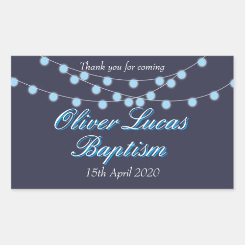 String Lights Blue Baptism Christening Favor Rectangular Sticker