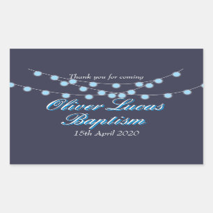 String Lights Blue Baptism Christening Favor Rectangular Sticker