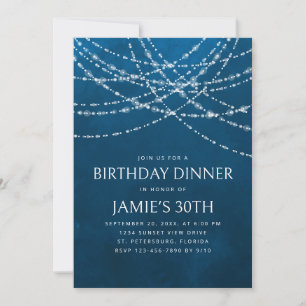 String Lights Blue Birthday Dinner Invitation