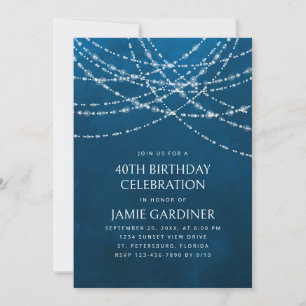 String Lights Blue Birthday Invitation