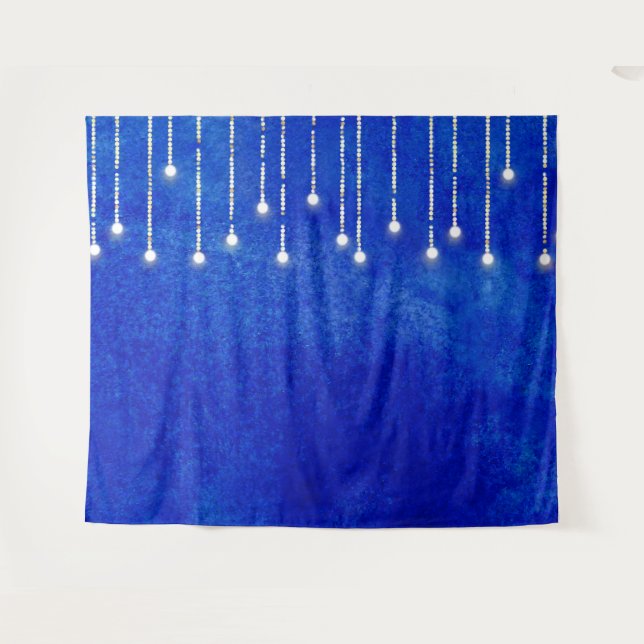 String Lights Blue Christmas Photo Booth Backdrop (Front (Horizontal))