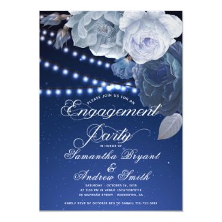 String lights Blue Elegant Engagement Invitation