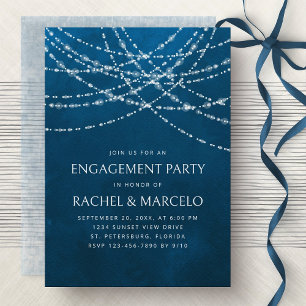 String Lights Blue Engagement Party Invitation