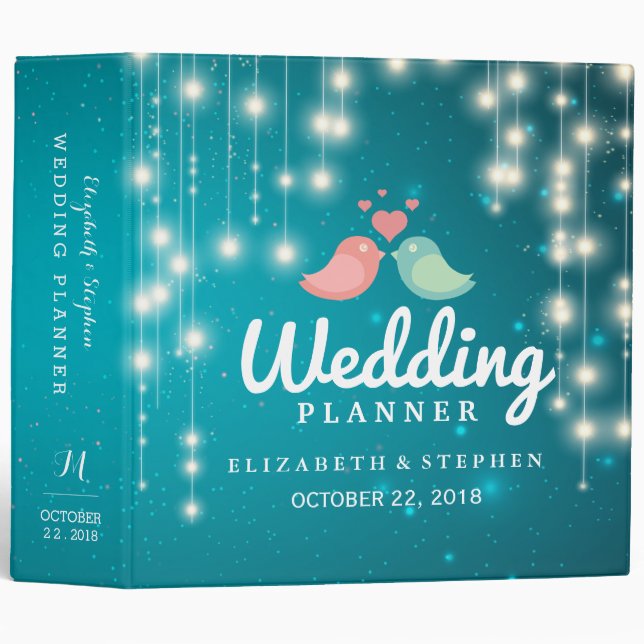 String Lights Blue Glitter Sparkle Wedding Planner Binder (Front/Spine)