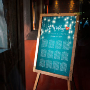String Lights Blue Glitter Wedding Seating Chart