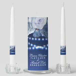 String lights Blue Personalized Wedding Unity Candle Set