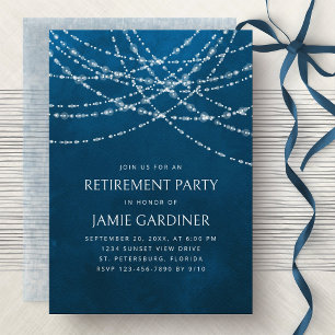 String Lights Blue Retirement Party Invitation