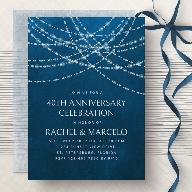 String Lights Blue Wedding Anniversary Invitation (Creator Uploaded)