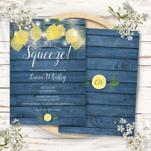 String Lights Blue Wood Main Squeeze Bridal Shower Invitation