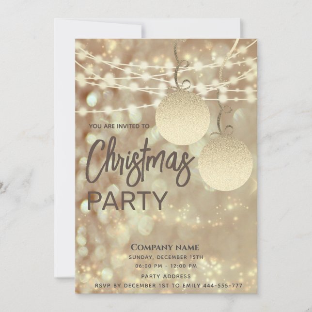 String lights bokeh gold corporate Christmas party Invitation (Front)