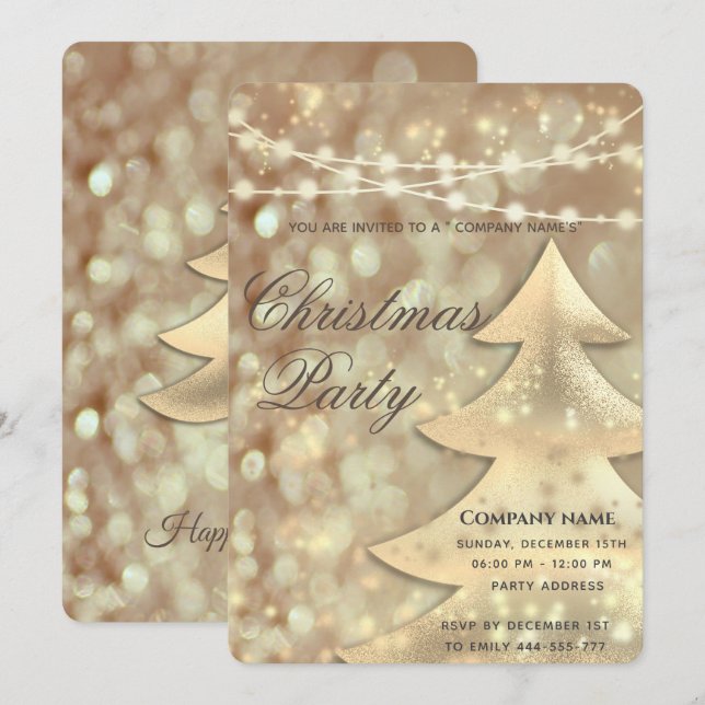 String lights bokeh gold corporate Christmas party Invitation (Front/Back)
