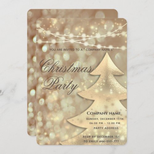 String lights bokeh gold corporate Christmas party Invitation