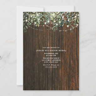 String Lights Botanical Rustic Wood Generic Party Invitation