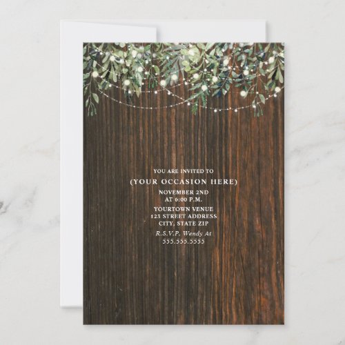 String Lights Botanical Rustic Wood Generic Party Invitation