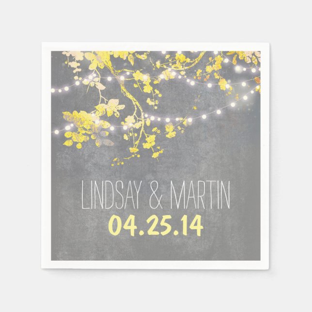 String Lights Branches Rustic Garden Wedding Napkins (Front)