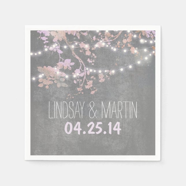 String Lights Branches Rustic Garden Wedding Paper Napkins (Front)