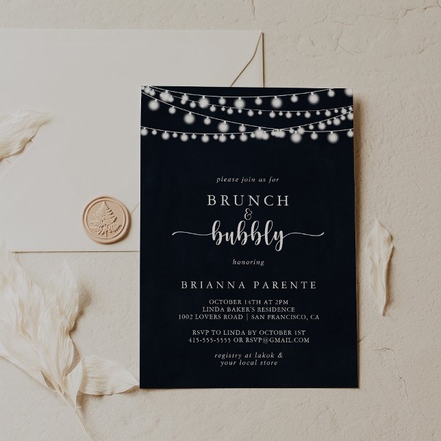 String Lights Brunch and Bubbly Bridal Shower  Invitation (Creator Uploaded)