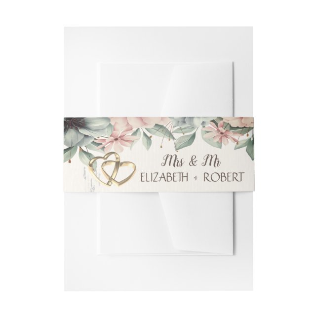 String Lights,Brush Stroke,Floral Hearts Invitation Belly Band (Front Example)
