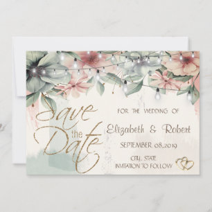 String Lights,Brush Stroke,Floral Save The Date