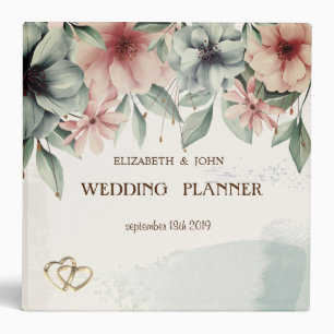 String Lights,Brush Stroke,Hearts Floral Wedding 3 Ring Binder