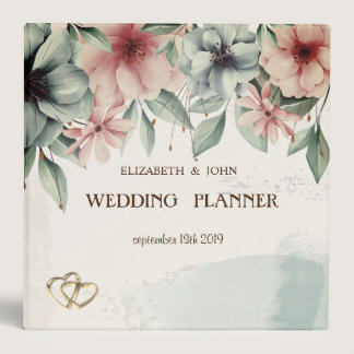 String Lights,Brush Stroke,Hearts Floral Wedding 3 Ring Binder
