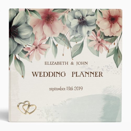 String LightsBrush StrokeHearts Floral Wedding 3 Ring Binder