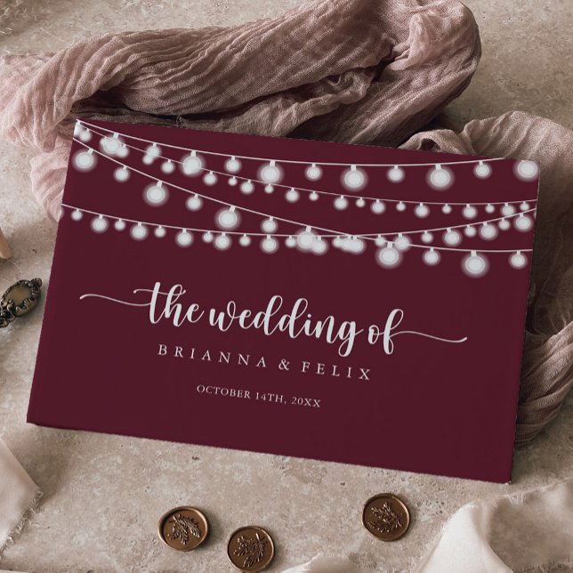String Lights Burgundy Calligraphy Wedding  Guest Book (Creator Uploaded)