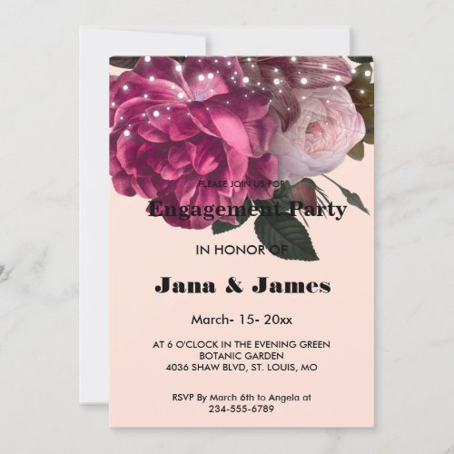 String Lights Burgundy Flowers    Engagement    Invitation