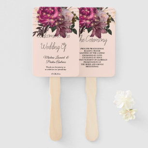 String Lights Burgundy Flowers Wedding  Hand Fan