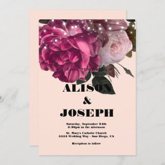 String Lights Burgundy Flowers Wedding Invitation