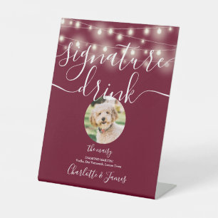 String Lights Burgundy Pet Signature Drink  Pedestal Sign