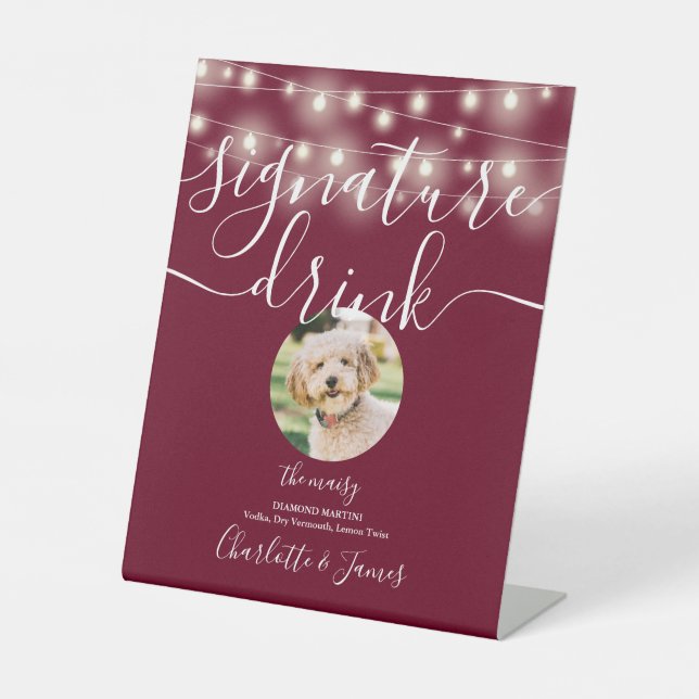 String Lights Burgundy Pet Signature Drink  Pedestal Sign (Front)