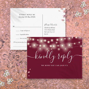 String Lights Burgundy Song Request RSVP Invitation Postcard