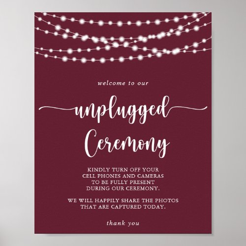 String Lights Burgundy Unplugged Ceremony  Poster